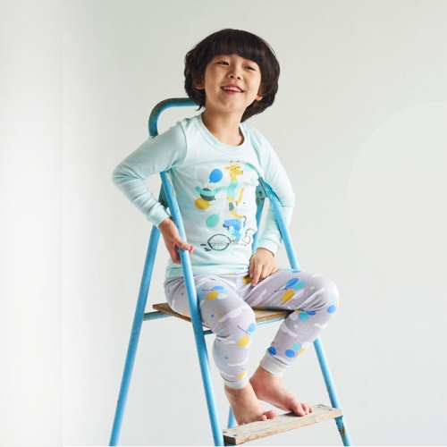 【超值特價】韓國製純棉家居服套組(上衣+褲子)-長頸鹿腳踏車(藍)