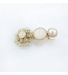 韓國製閃亮鑽石花朵髮夾-珍珠白