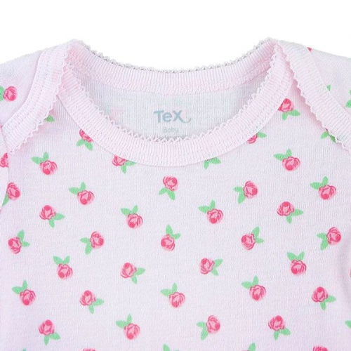【TEX baby】純棉長袖包屁衣-粉底玫瑰