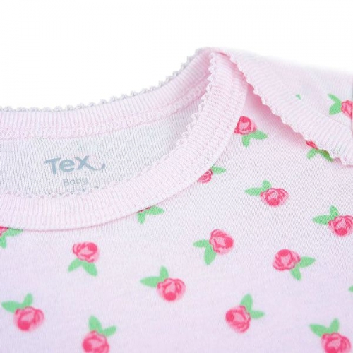 【TEX baby】純棉長袖包屁衣-粉底玫瑰