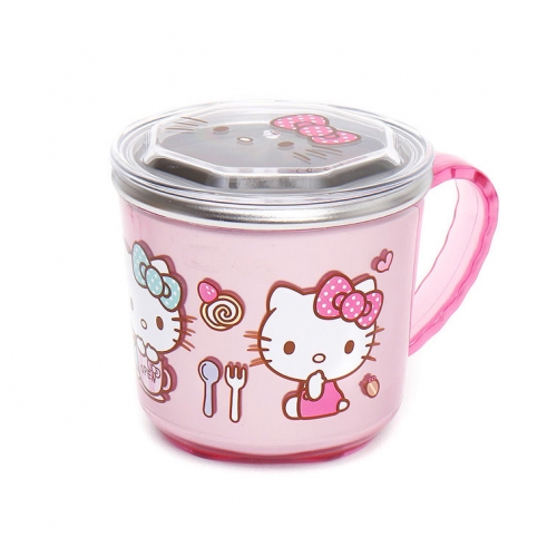 【特價】韓國製Hello Kitty兒童內層不鏽鋼水杯(粉)-附蓋  255ml
