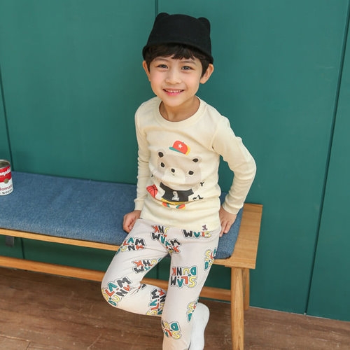 【現貨】【大童】2018春季新款-韓國製純棉家居服(上衣+褲子)-熊熊
