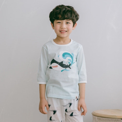 【超值特價】韓國製七分袖純棉家居服套組(上衣+褲子)-酷鯊魚