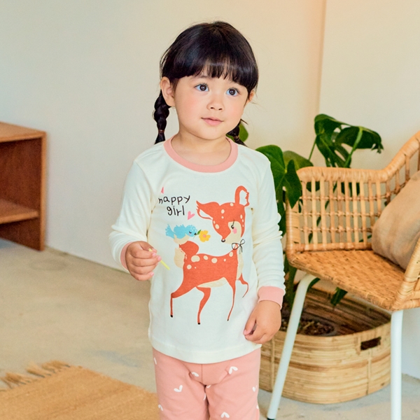 韓國製有機棉長袖家居服(上衣+褲子)-斑比小鹿