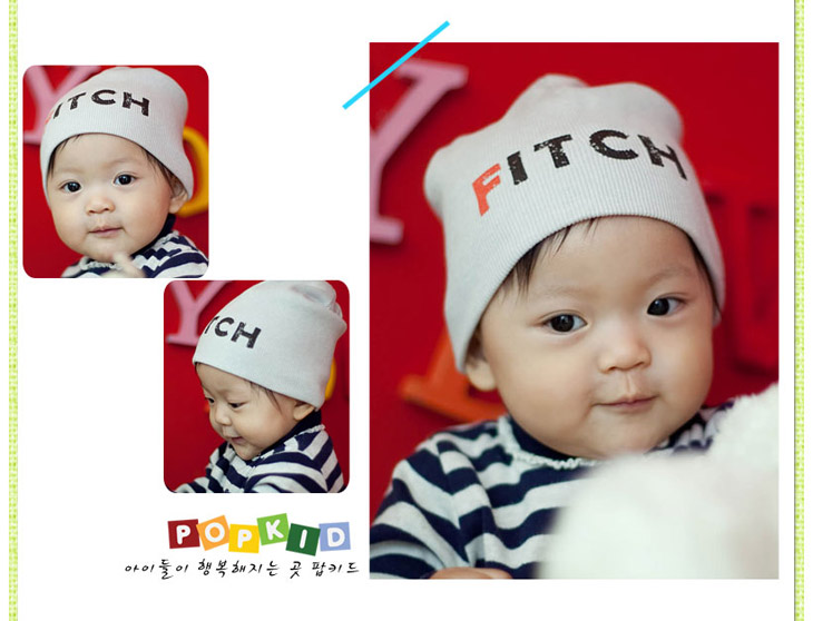 韓國製POPKID素色保暖豆豆帽(FITCH印花圖標)