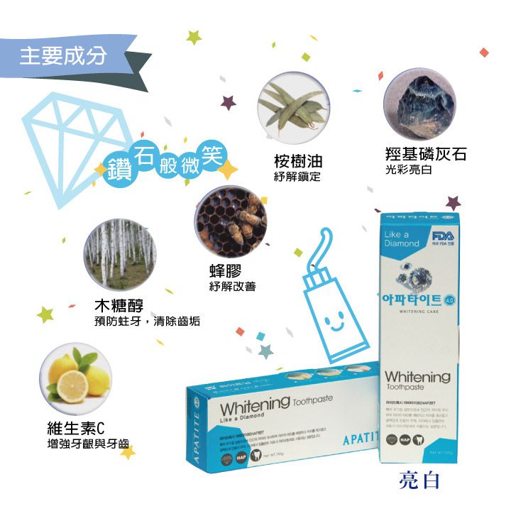 韓國製APATITE鑽石系列牙膏-亮白130g
