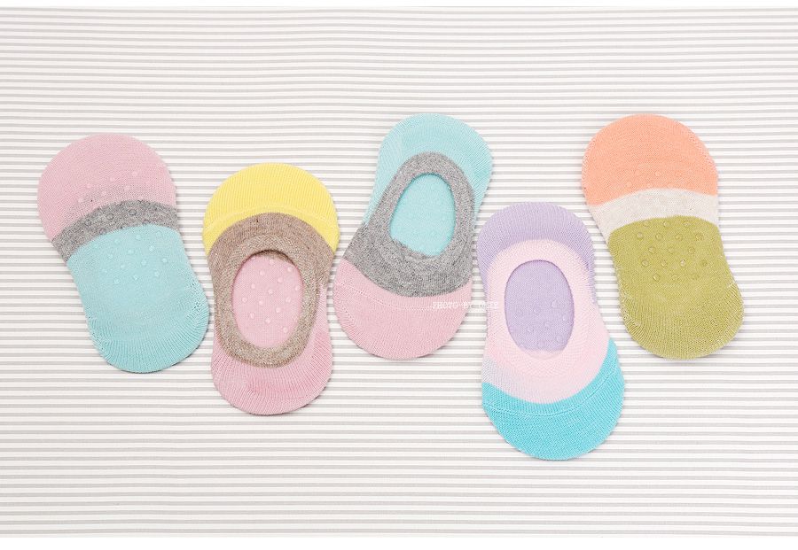 韓國製兒童船型襪(五雙入)-馬卡龍(有止滑點點)