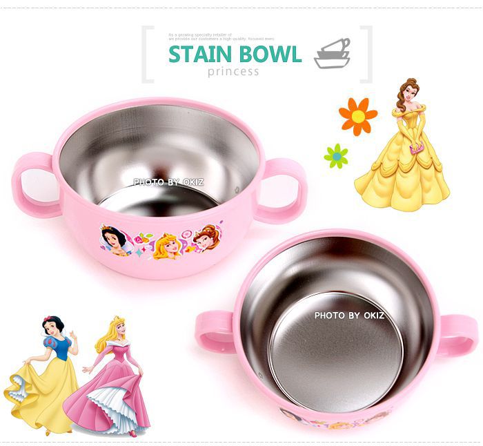 韓國製雙耳把手304不鏽鋼餐碗 / 湯碗(285ml)-迪士尼公主系列