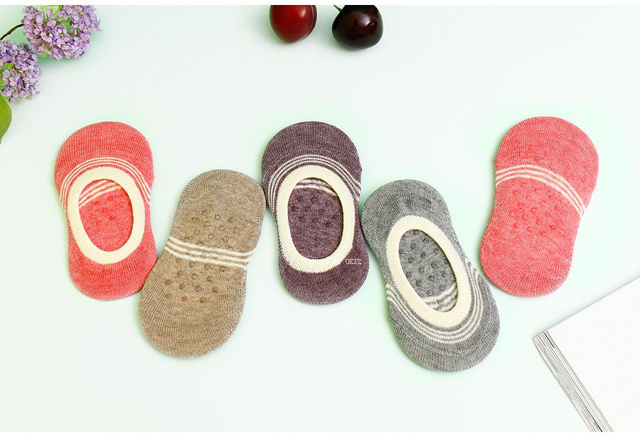 韓國製兒童造型短襪(五雙入)-細條紋(有止滑點點)